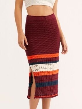Free People Far From Here Crochet Midi Skirt